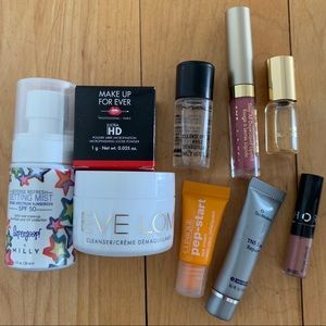 Bundle of luxe skincare makeup and fragrance minis